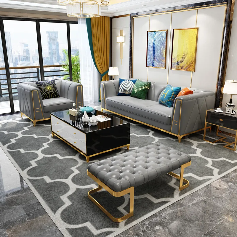 

Light luxury Napa leather sofa modern simple 3 people row small living room sofa combination set