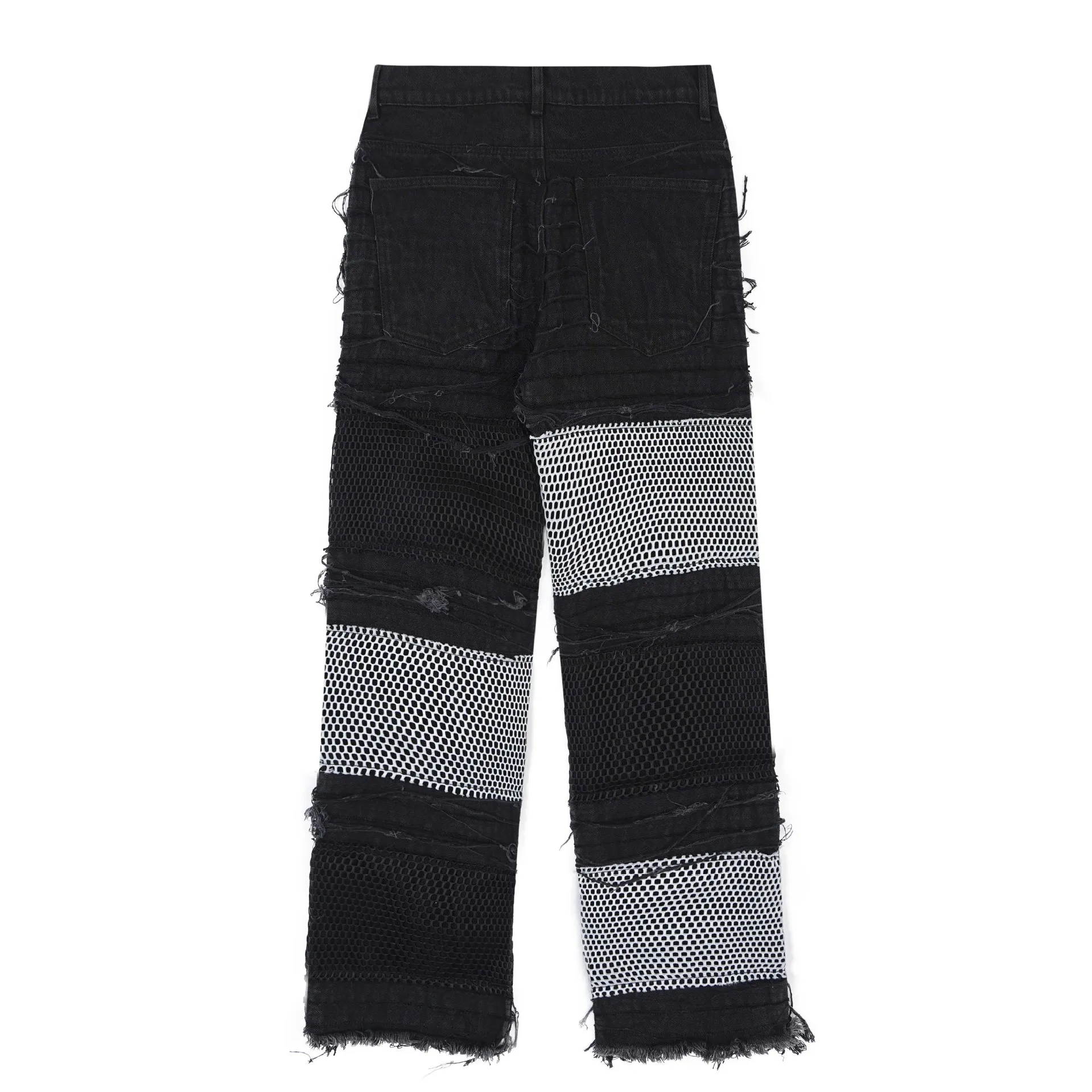 Vintage Denim Pants 2023 Men Streetwear Retro Ripped Grid Patchwork Denim Pant Jeans HipHip Casual Joggers Trousers Jeans