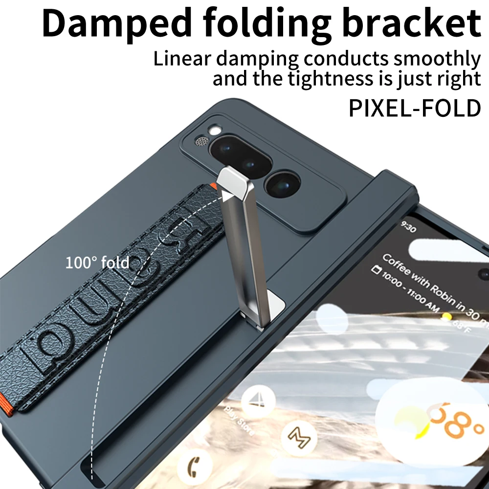 Magnetic Hinge Case For Google Pixel Fold Wrist Strap 360 Full Protector Kickstand Cover For Pixel Fold Shockproof Armor Cases