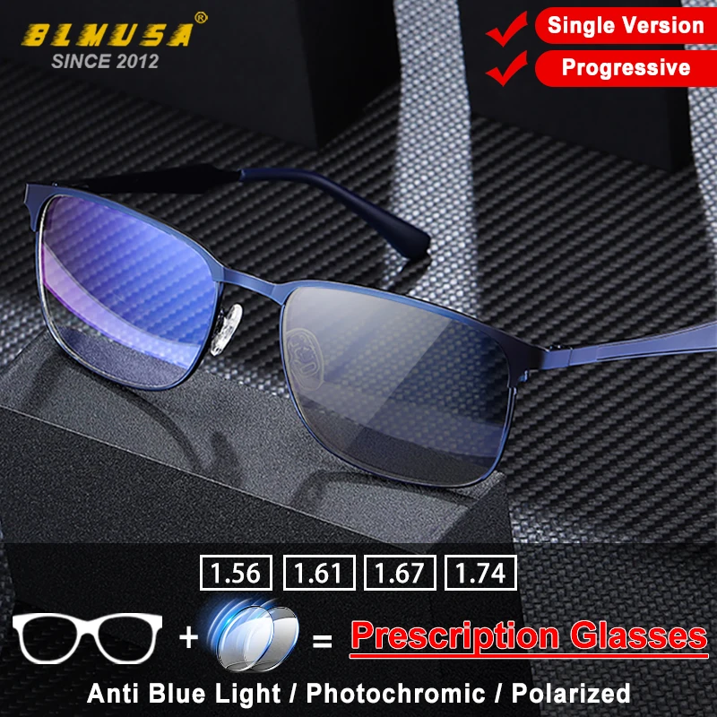 BLMUSA мужские анти-синие легкие металлические квадратные очки для близорукости