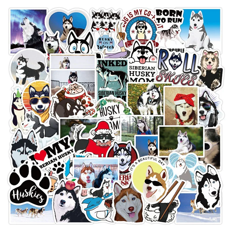 

50Sheets Of New Cute Animal Cute Pet Husky Dog Notebook Suitcase Waterproof Graffiti Stickers Children's Gift Toys