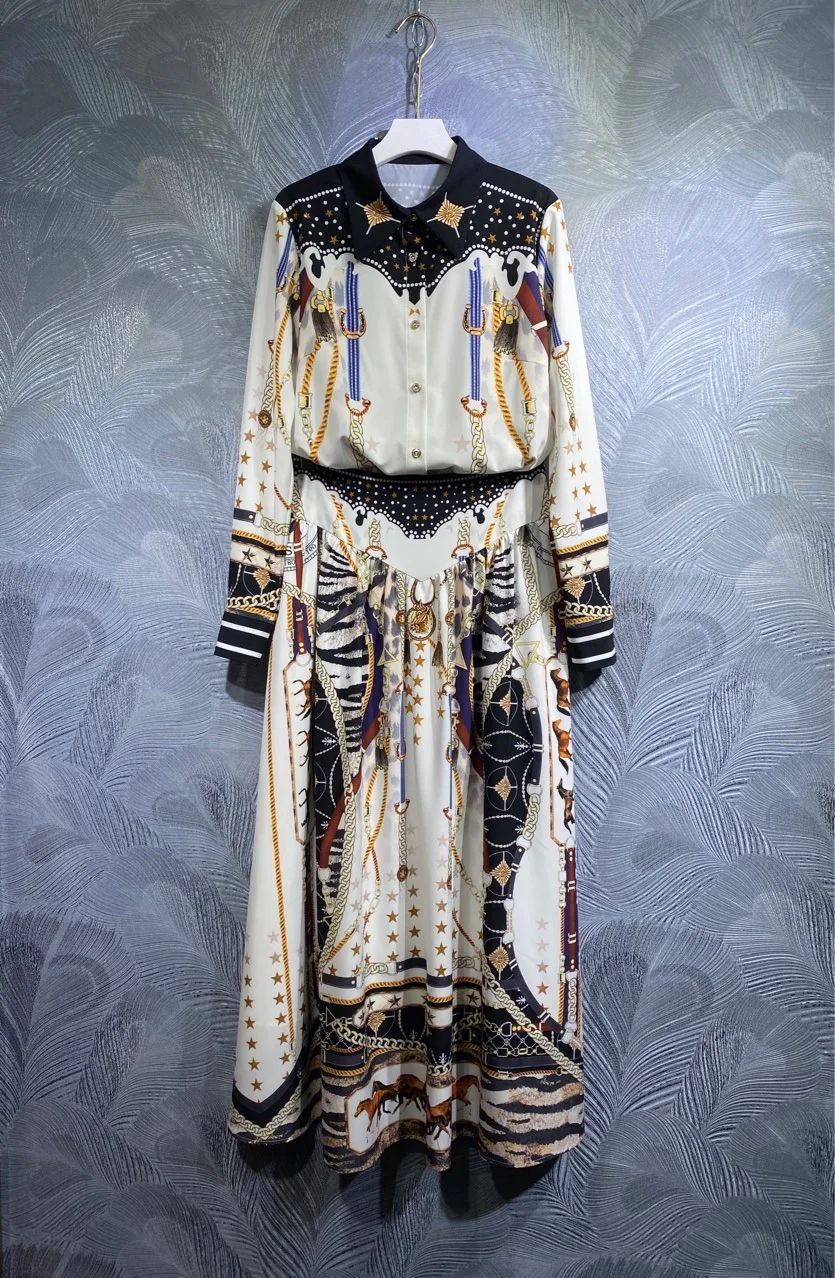 Женские костюмы в стиле ретро рубашка с принтом и элегантная юбка комплект из