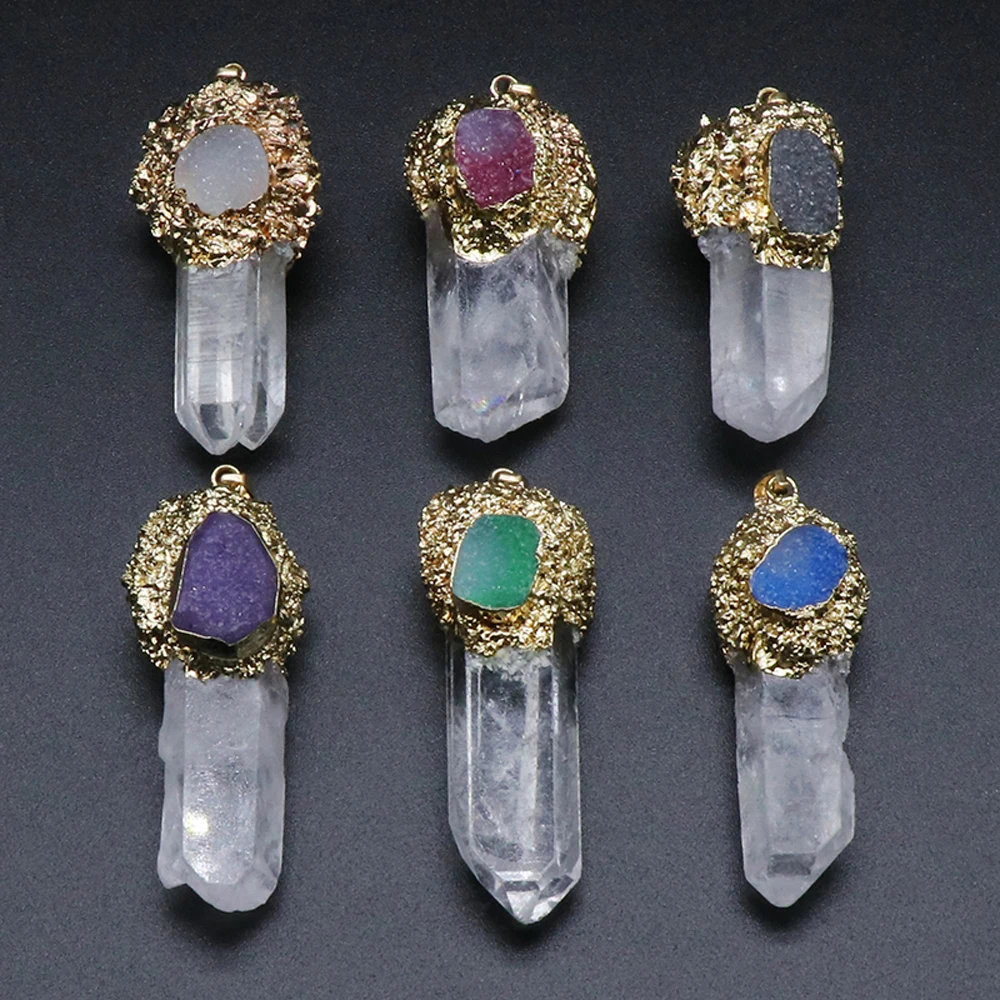 Натуральный камень прозрачный кварц оригинальная позолоченная подвеска в форме