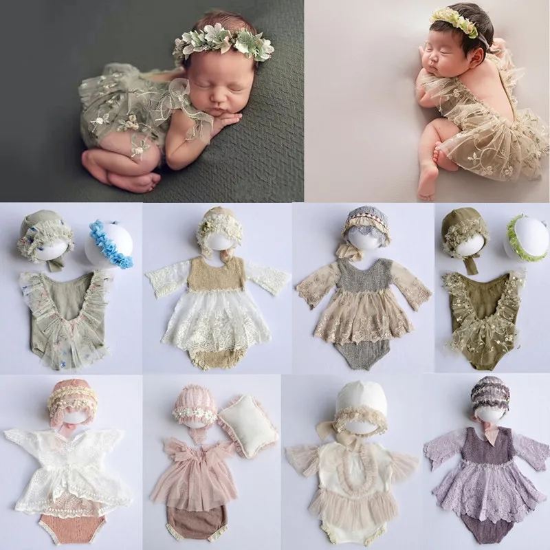 Newborn Photography Props Baby Girl Lace Romper Bodysuits Outfits Photography Girl Dress