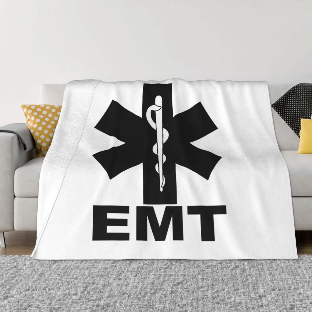 

Emt Star Of Life Medic Ambulance Flannel Throw Blanket Paramedic Blanket for Bedding Travel Super Warm Bedding Throws