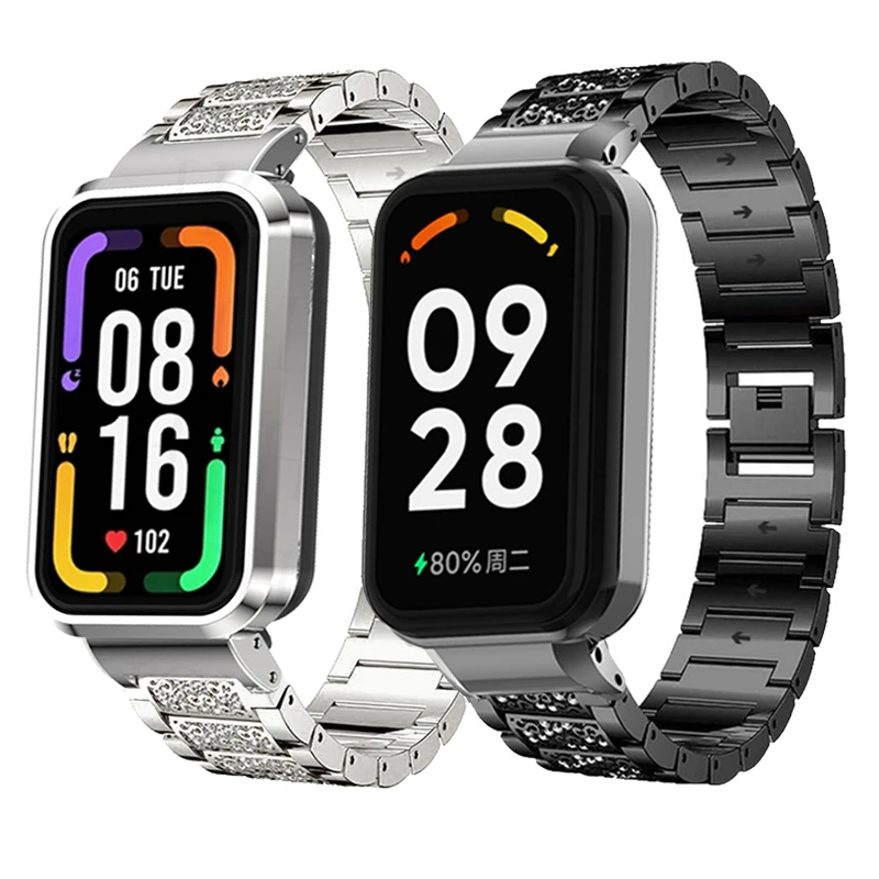 

Diamond Strap For Redmi Band 2 Smart Band Accessories Metal Bracelet + Cover For Redmi Smart Band Pro Watchband Protective Case