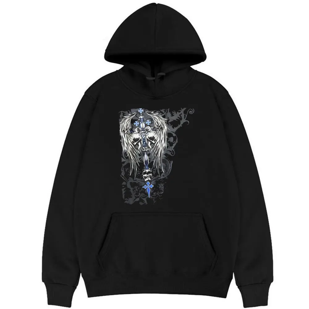 

Fashion Skull Wing Cross Templar Symbols Graphic Printed Streetwear Mens Loose Black Sweatshirt Unisex Hoodies Men Women Hoodie