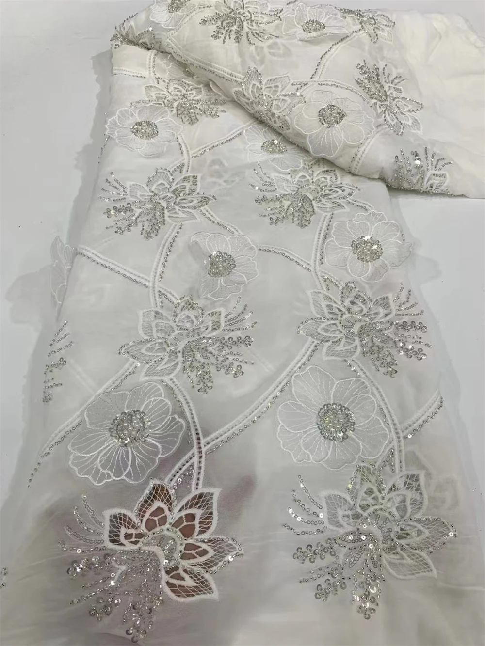 Африканская шифоновая кружевная ткань 2024 Высококачественный кружевной материал