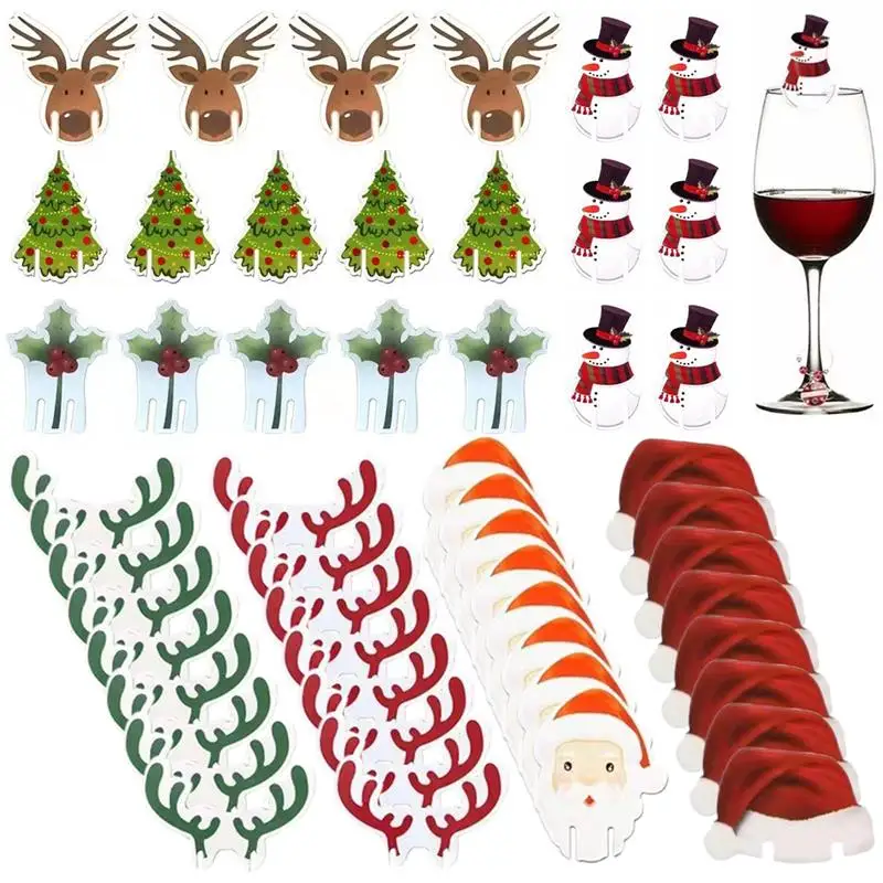 

80pcs Christmas Wine Glass Marker Decorations Cup Cards Xmas Goblet Markers 2022 Merry Christmas Decorations for Party New Year