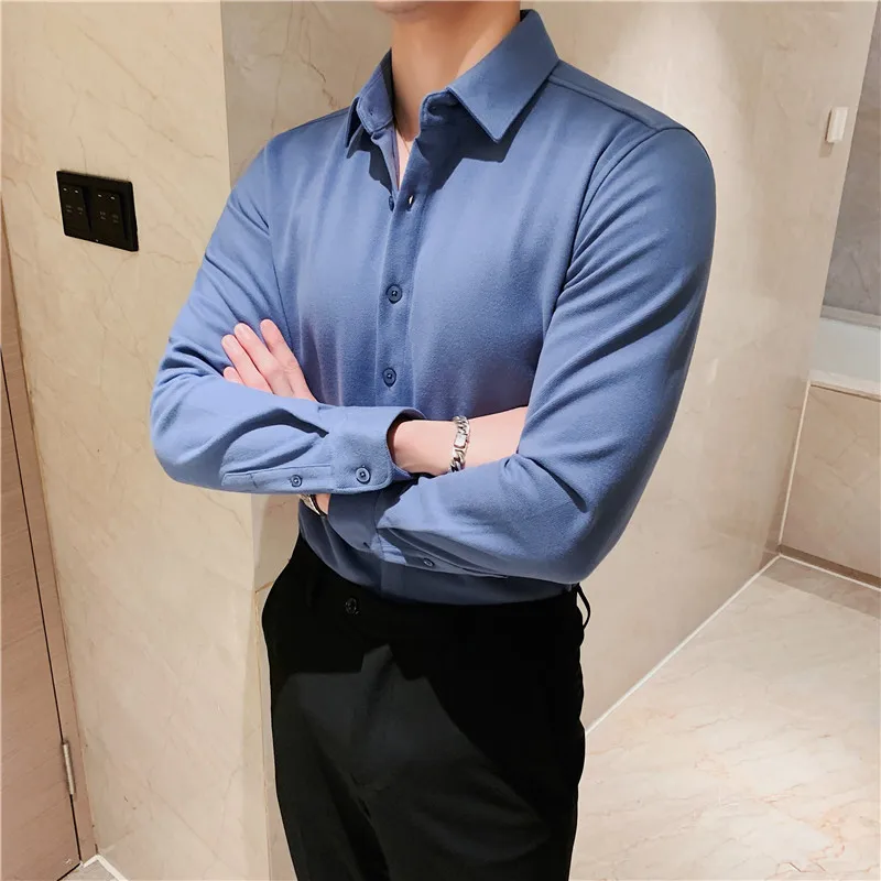 

2022 Spring Thicken Shirts Men Long Sleeve Slim Casual Shirt Business Formal Dress Shirts Social Party Streetwear Men Clothing