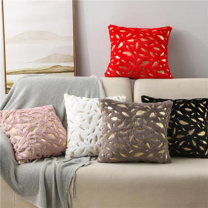 

Plush Feather Bronzing Pillowcase Home Sofa Pillow Nordic Light Luxury Pillowcase.