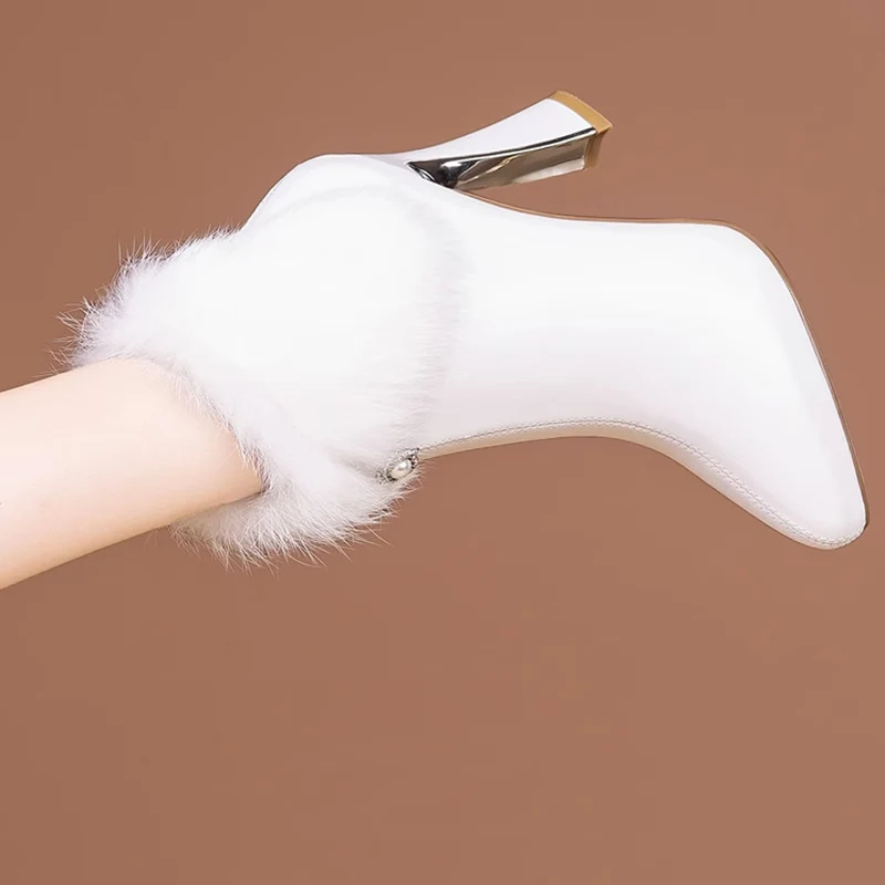 Ботильоны женские на меху высоком каблуке