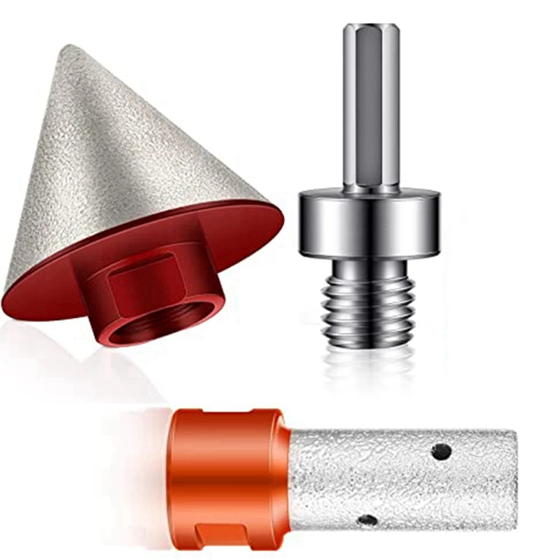 

HOT-3Pc Diamond Beveling Chamfer Bits With 5/8-11 Inch Thread Adapter And Diamond Milling Bits For Existing Holes Enlarging