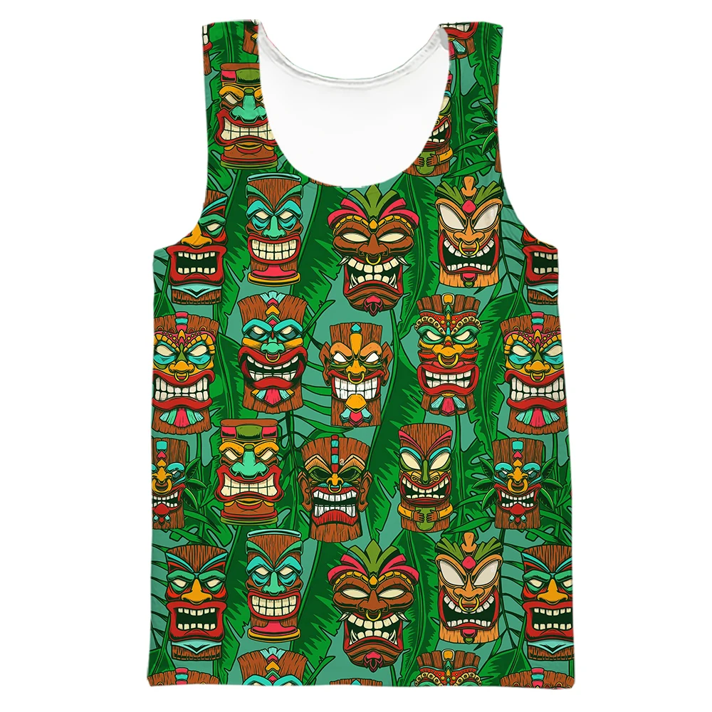 

CLOOCL Hawaii Vest Polynesian Mask Leaves Printed Tank Tops 3D Graphic Vests Polyester Sportswear Gym Clothing for Men