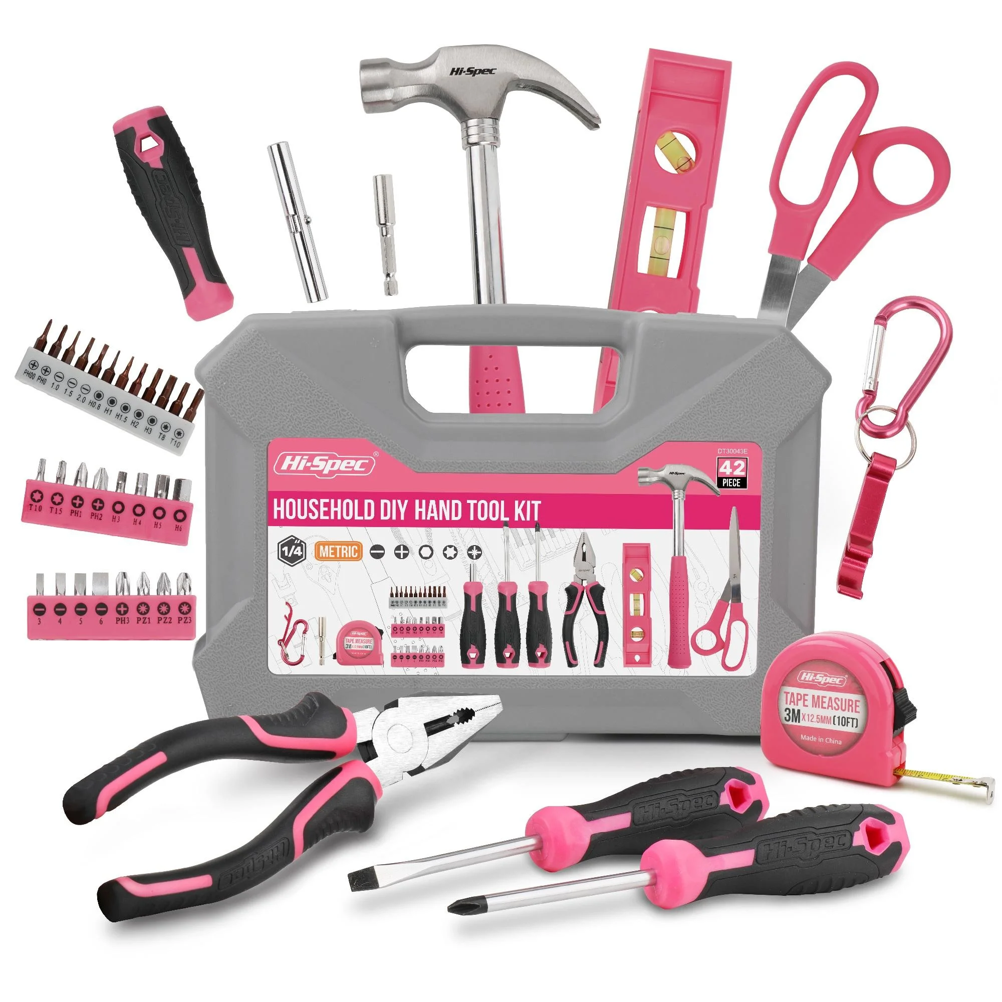 

Hi-Spec 42pc Pink Multi-tool Sets Household Repair Tool Set Hand Tool Drill Bits Extrator Hammer With Tool Box Set For Women