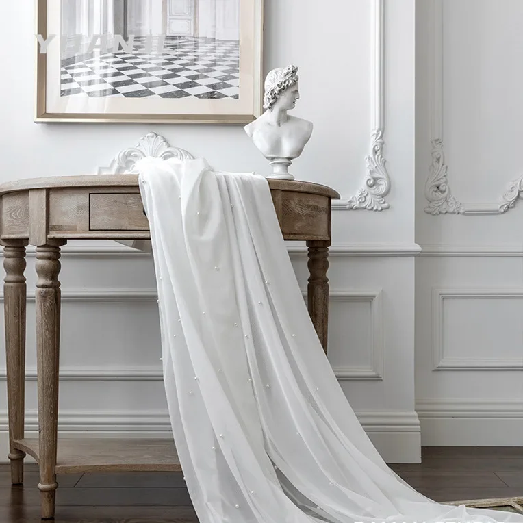 Новые легкие роскошные белые марлевые шторы из молочного шелка с бисером для