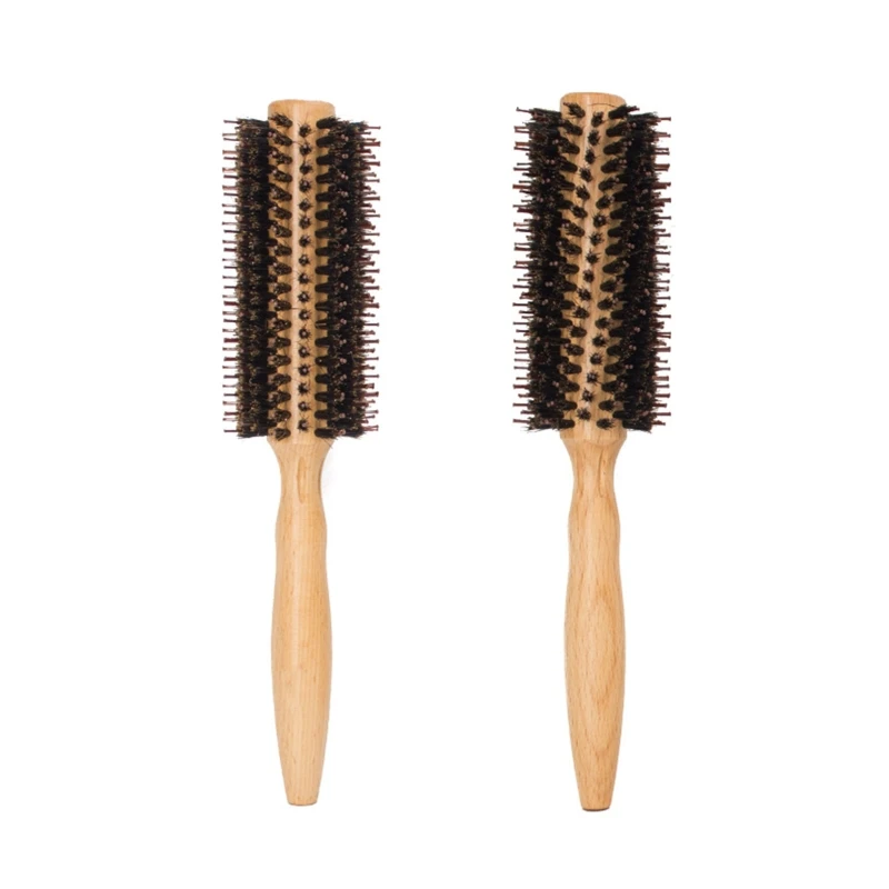 

Roll Round Comb DIY Curly Hair Brushes Bristle Wood Handle Hairdressing Tool