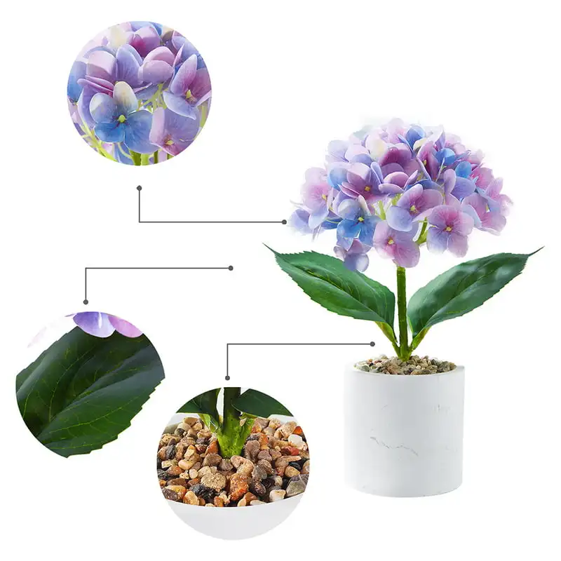 

Stunning Set of 2 Artificial White Pot Purple Hydrangea Flowers.