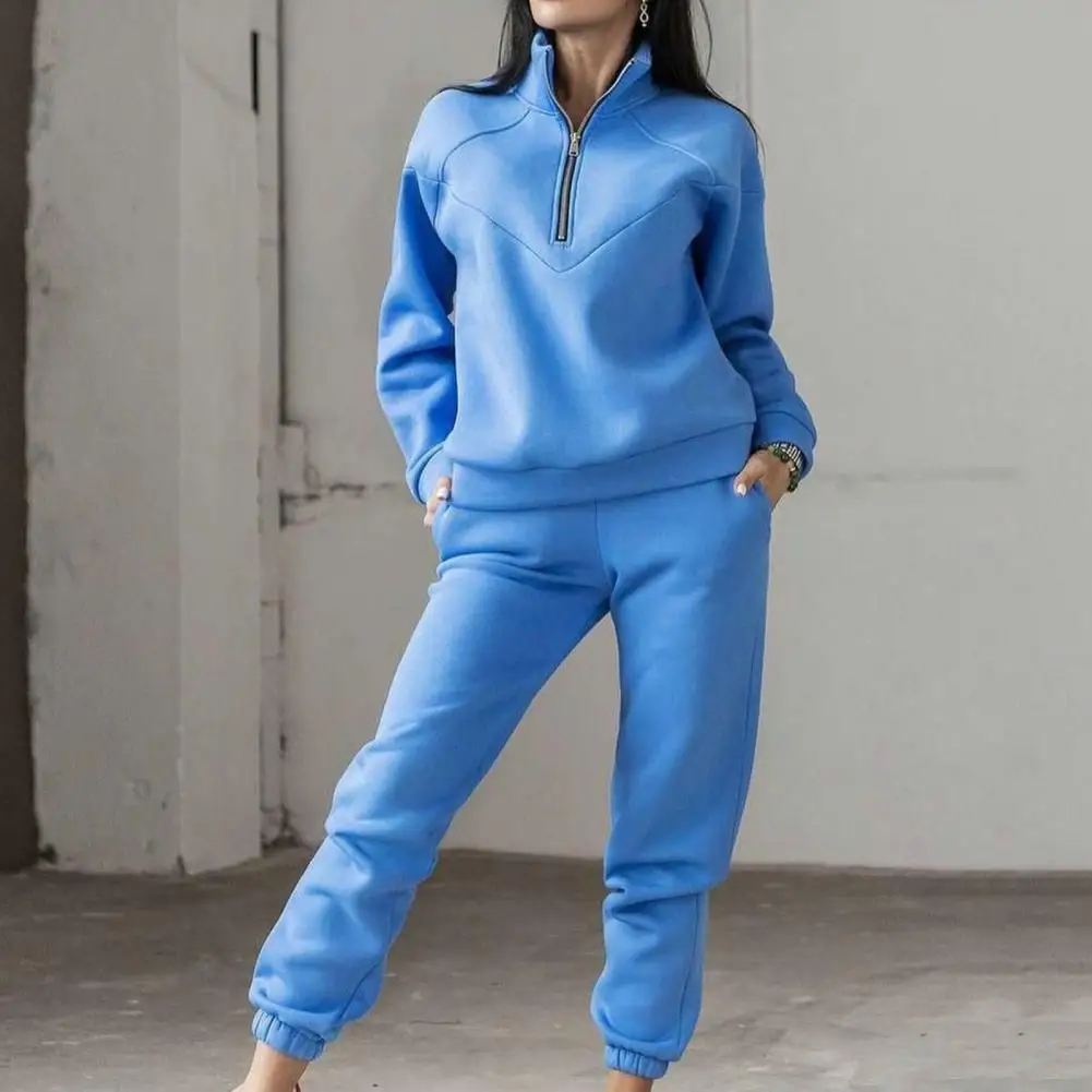 

2 Pcs/Set Tracksuit Women Sweatshirt Pants Set Loose Long Sleeve Solid Color Warm Elastic Waist Tracksuit ensemble jogging femme