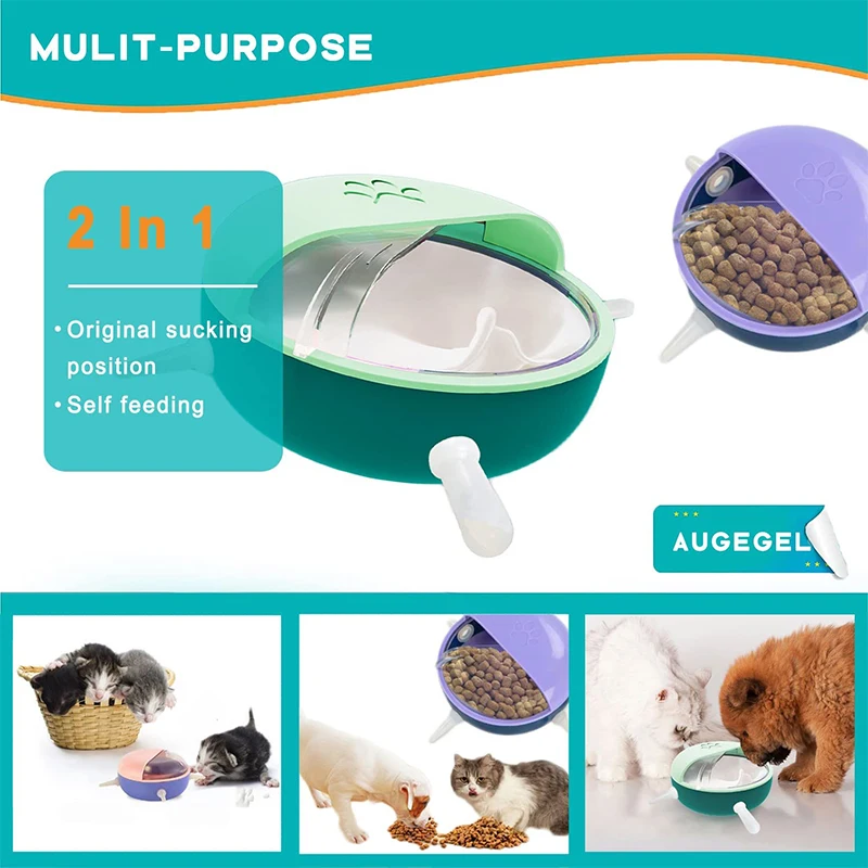 Puppy Kitten Milk Feeder Sets 180ml Bowl 5 Teats Silicone Simulation Nursing Station Cats Food Dispenser Newborn Pet Puppies images - 6