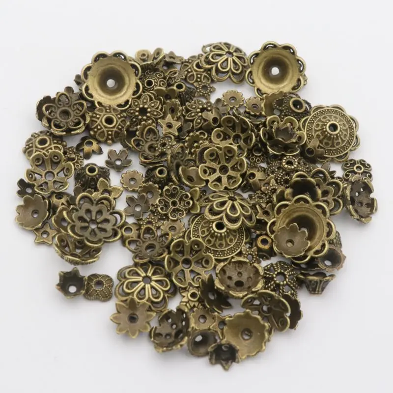 150 stücke Mixed Tibetischen Antike Silber Farbe Blume Perle End Kappen Für Schmuck Machen Erkenntnisse Hand Diy Zubehör Großhandel – Detail 6