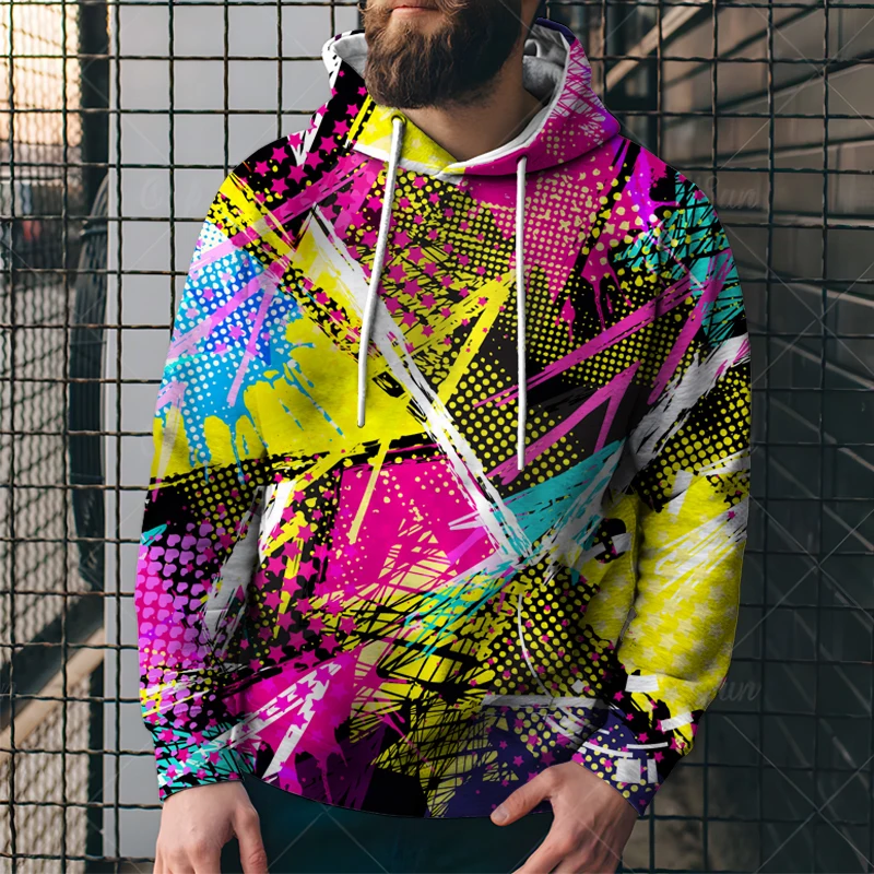 3D Colorful Graffiti Printed Hoodie Men Sweatshirts Hooded Tracksuit Fashion Pullover Hoody Streetwear Spring Coat Sportswear