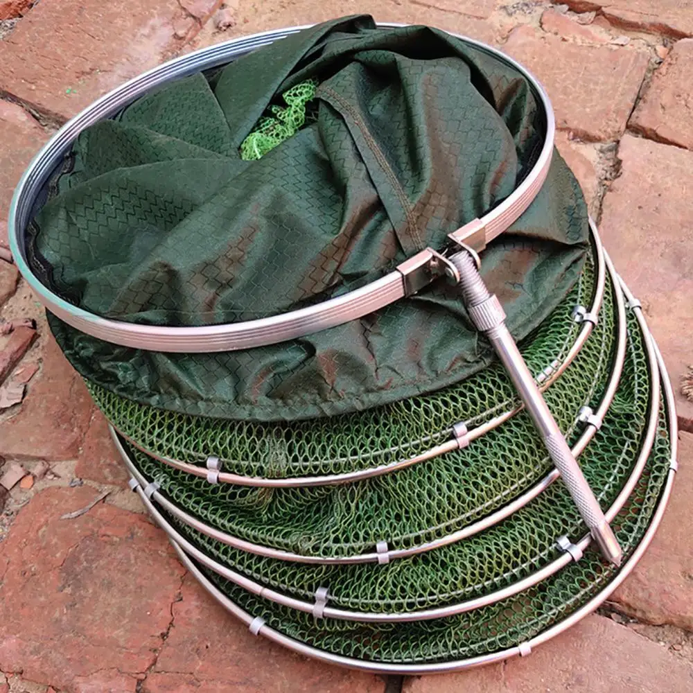 

Nylon Net Fishing Cage 2m/2.5m Collapsible Stainless Steel Fish Catching Trap Mesh Basket