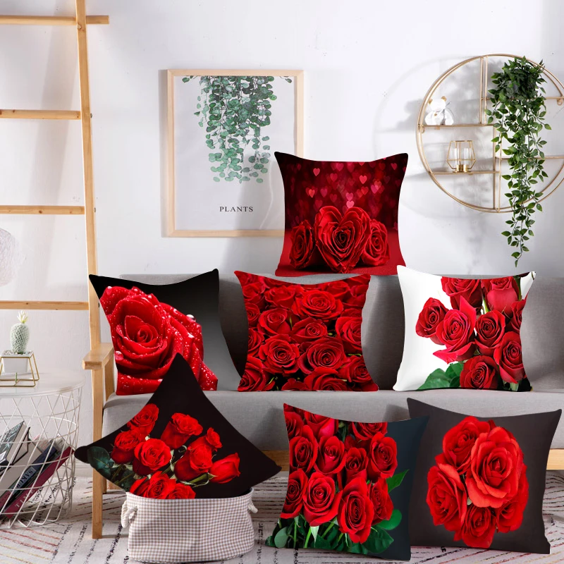 

Rose Flower Polyester Printing Square Pillow Cushion Cover Car Sofa Pillowcase Simple Home Decoration Ornaments