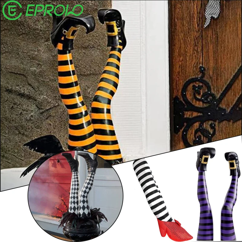 1 Pair Halloween Evil Witch Legs Props Upside Down Wizard Feet with Boot Stake Ornament Decoration for front Yard Lawn Dropship