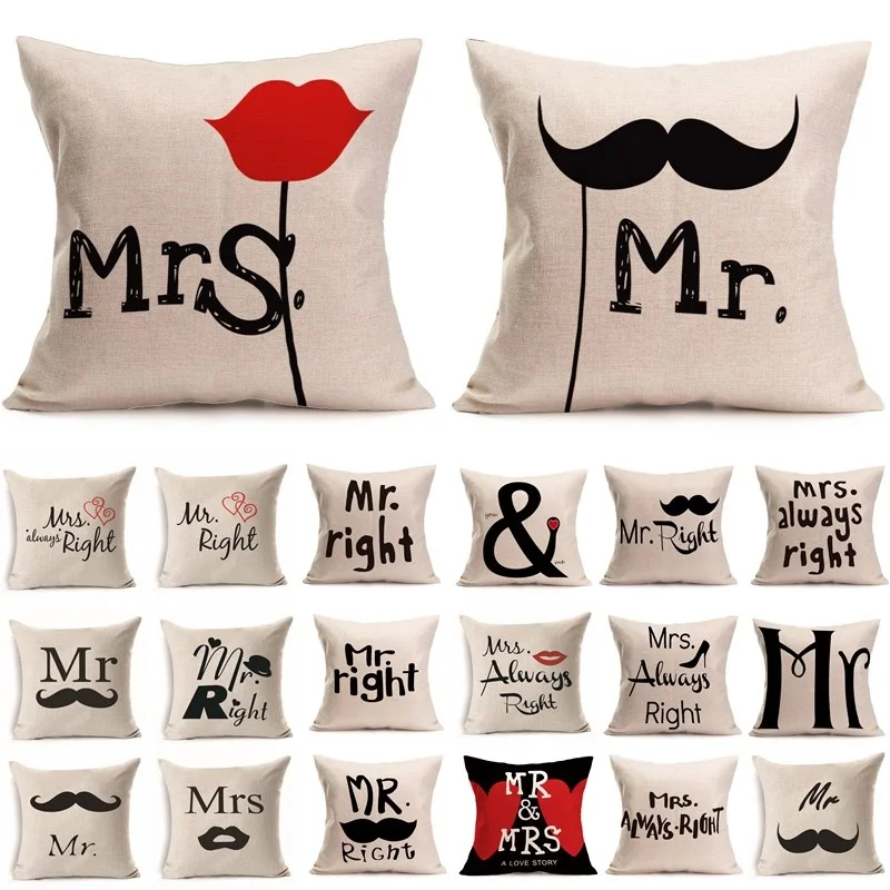 

1 Pcs Mr Mrs Letters Pattern Cotton Linen Throw Pillow Cushion Cover Seat Car Home Decoration Sofa Decor Decorative Pillowcase
