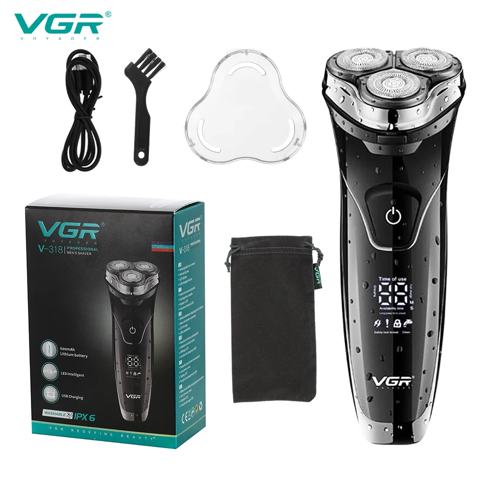

VGR Razor Electric Shaving Machine Professional Beard Shaver Waterproof Hair Trimmer Digital Display Razors Shaver for Men V-318