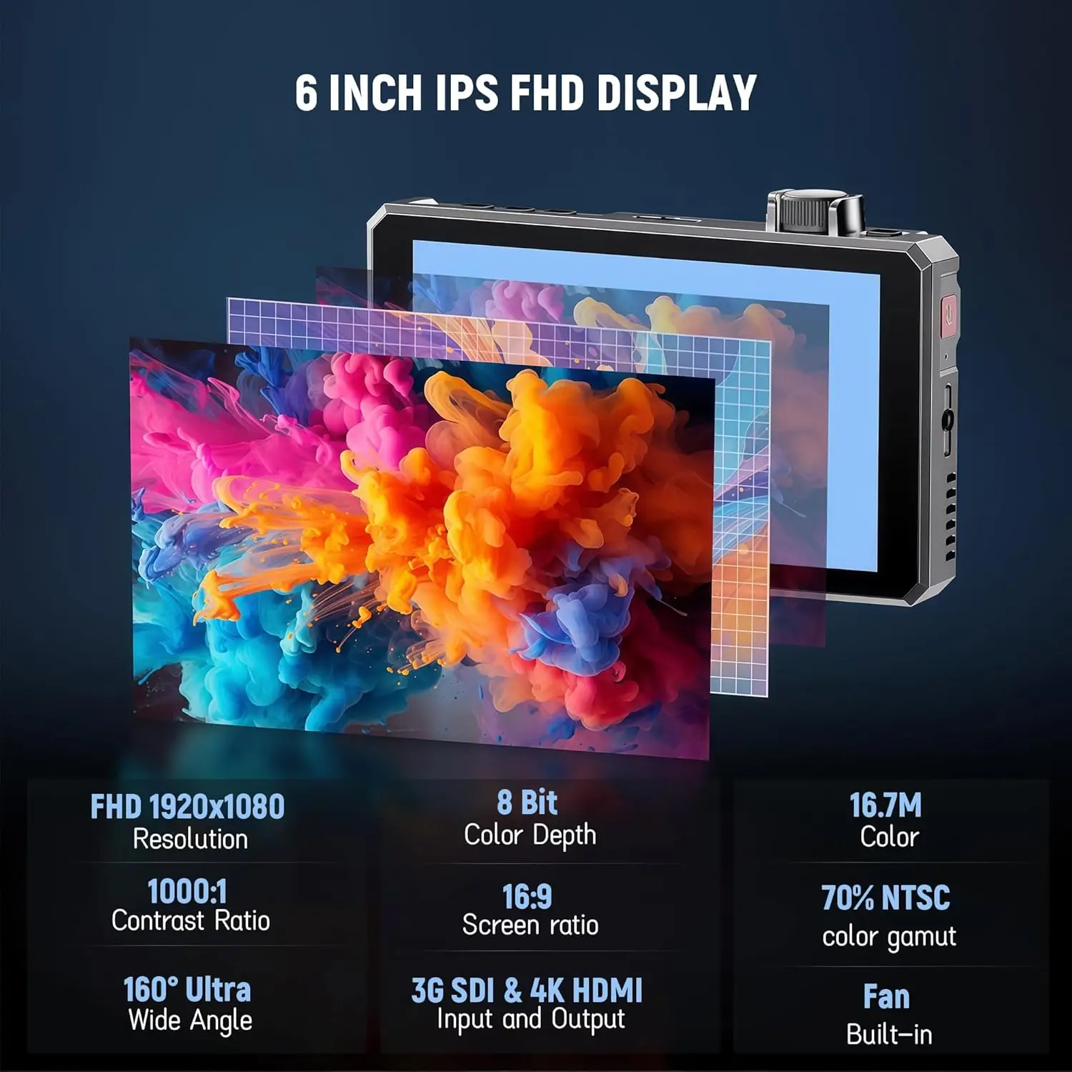 Фото Feelworld SC6 6 дюймов1500nit 1920*1080 монитор с сенсорным экраном 1000:1 контрастный HDMI/SDI яркий встроенный монитор с алюминиевым полем №3