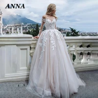 anna beauty wedding dress 2022 princess applique tulle beach party gown bohemia off shoulder long sleeve vestido de noiva