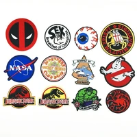 30pcslot round vintage anime embroidery patch letter shark eye space band hero clothing decoration strange thing applique