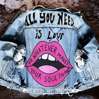 womens autumn new hot selling street ins personality letter lips pattern printing lapel denim jacket foreign trade spot