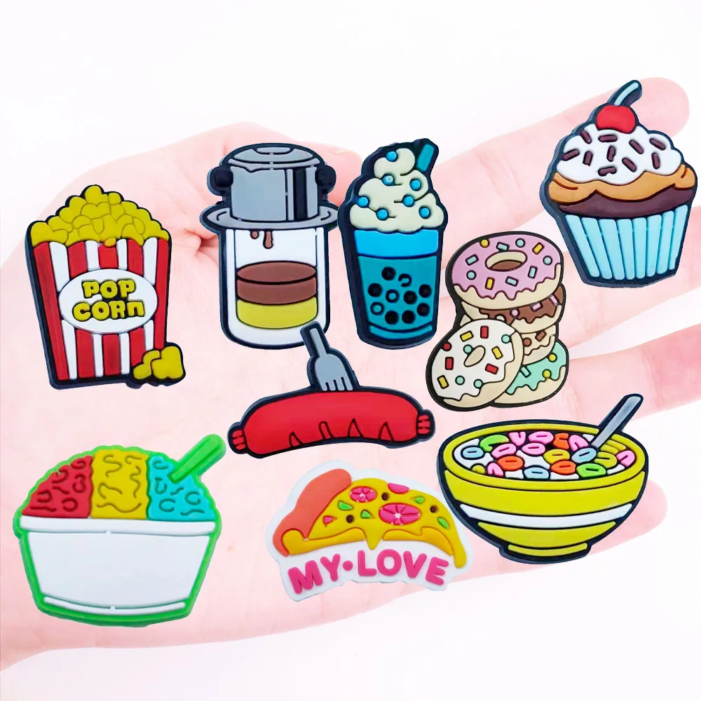 Hot Sell 1pcs Fries Hot Dog Donut Food Kids Shoes Accessories Garden Shoe Buckle Decorations Fit Croc Jibz Charm X-mas Presents images - 6