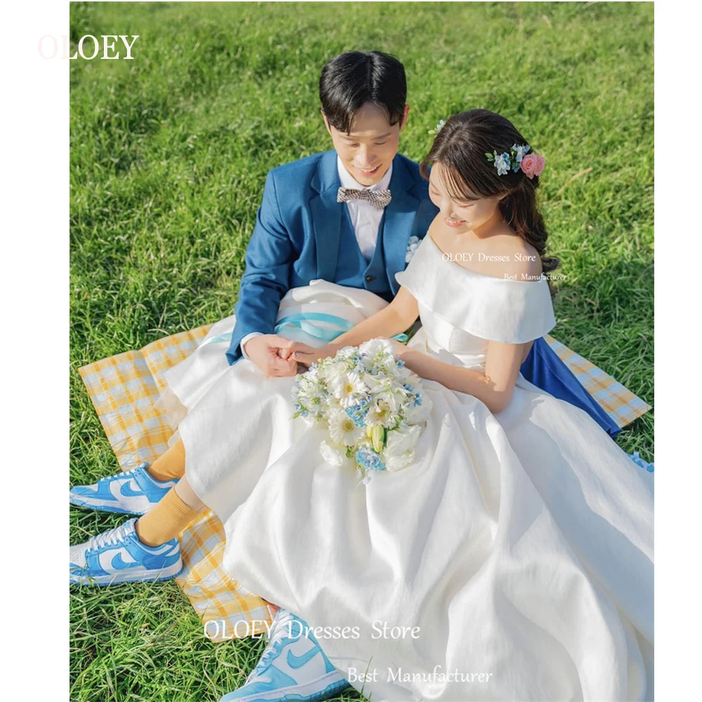 

OLOEY шелковые атласные свадебные платья с открытыми плечами А-силуэта, корейские женские рукава, длина в пол, простые свадебные платья