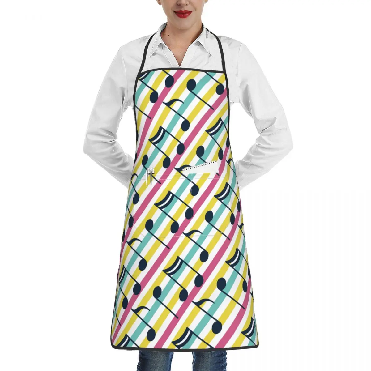

Kitchen Household Cooking Apron Colorful Music Notes Men Women Oil-proof Waterproof Adult Waist Fashion Coffee Overalls Apron