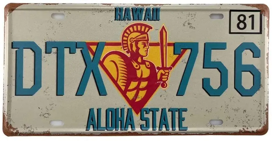 

Angeloken New Retro Vintage License Plate Hawaii DTX 756 Aloha State Tin Sign for Home Decor Wall Plaque 6''x12''