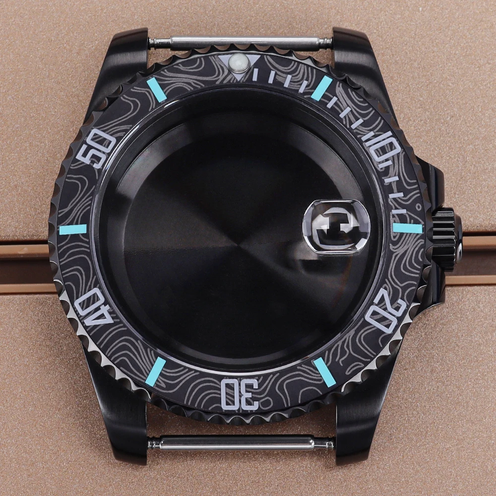 Фото Черный мужской корпус часов PVD NH35 40 мм с сапфировым стеклом для SUB Seiko NH35 NH36 NH38 NH34 Miyota 8215 ETA 2824 Механизм Yacht-Master 20ATM №1