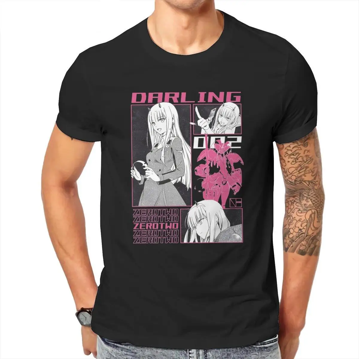 Japanese Anime Darling In The Franxx Men T Shirts Kawaii Girl Zero Two Humorous Tee Shirt T-Shirts 100% Cotton Gift Idea Clothes