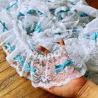 8cm wide white embroidered pleated sky blue bow applique lace diy childrens clothing fluffy dress skirt extended hem decoration