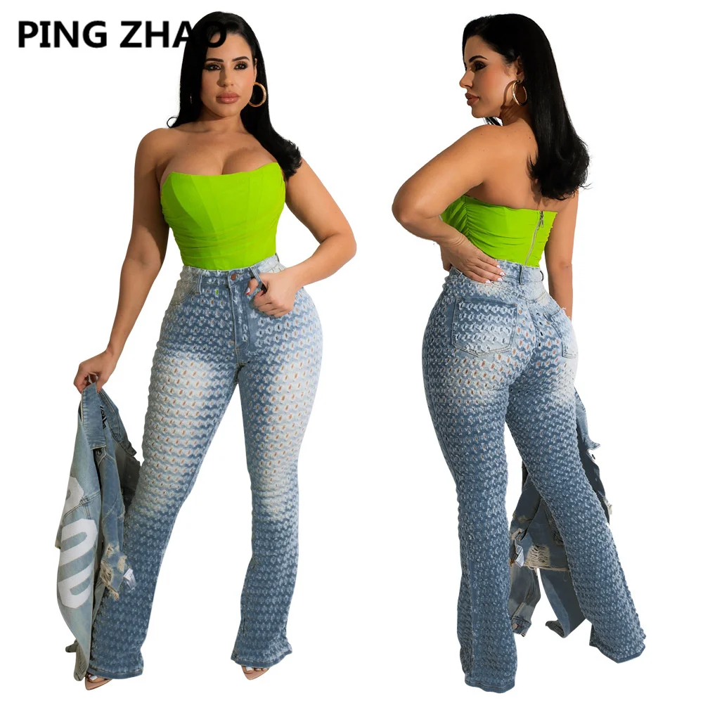 Женские джинсы на молнии с высокой талией и широкими штанинами |