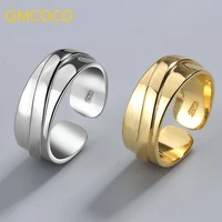 qmcoco silver color korean simple geometry irregular open wide ring for women couple smooth surface fashion jewelry gifts