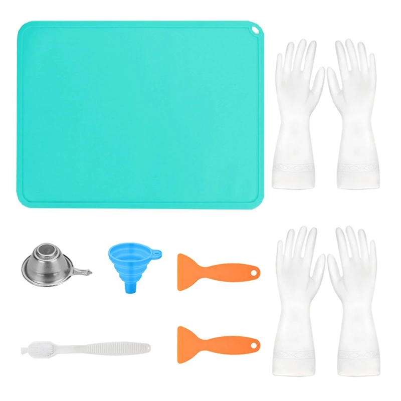 

3D Printer Accessories, Silicone Pad Funnel Stainless Steel Resin Filter Cup Silicone Gloves Cleaning Brush Set, 8Pcs