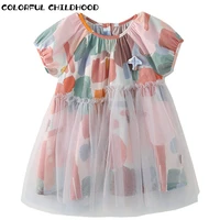 colorful childhood summer girls dress summer high definition floral mesh princess dress 7xly216