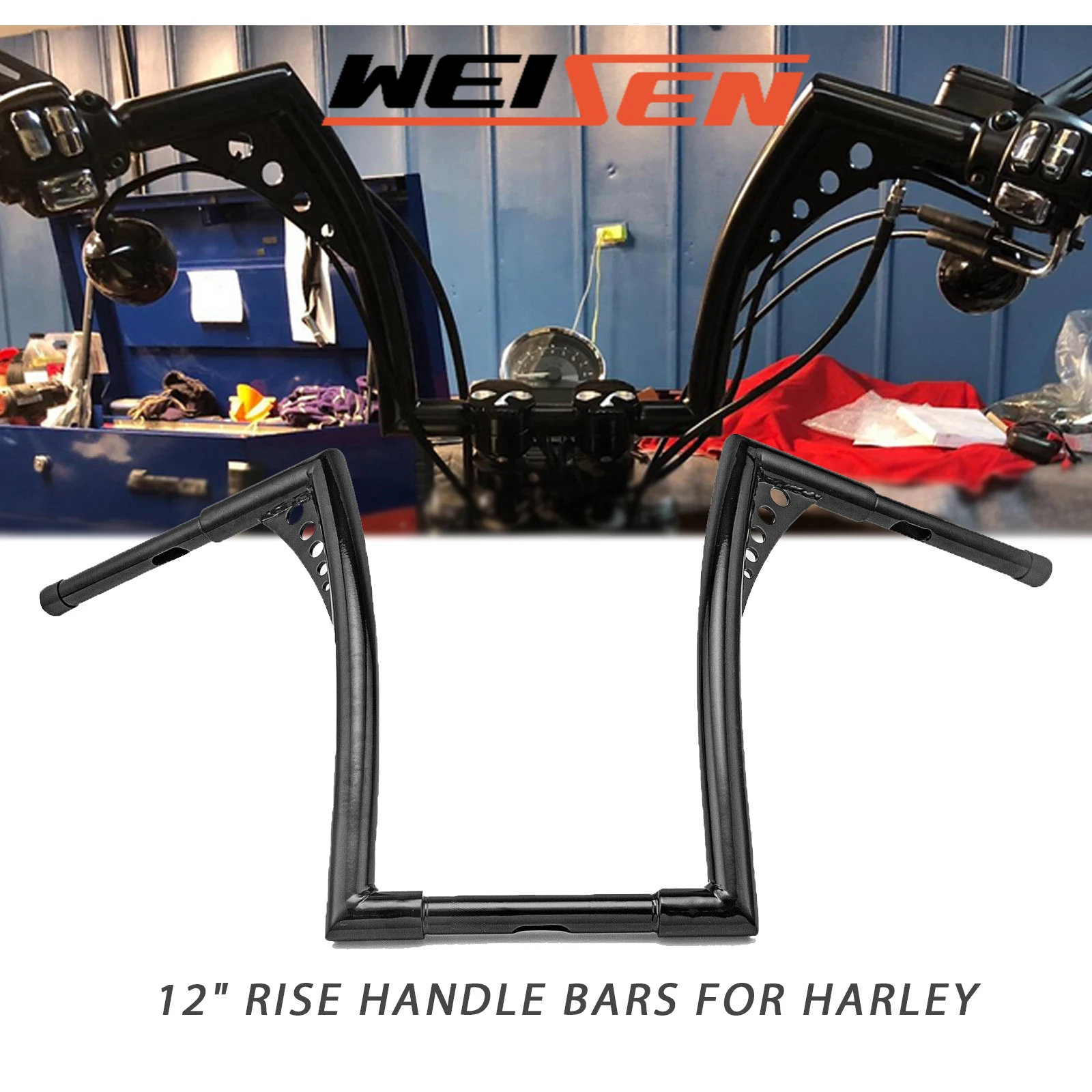

Motorcycle Handlebar 1 1/4" Fat 12" Rise Ape Hangers Handlebar For Harley Sportster XL 1200 883 Dyna & 1994-2023 Road King Model