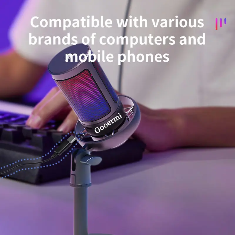 Фото GOOERMI A22 игровой ПК USB-микрофон подкаст конденсаторный микрофон поп-фильтр кнопка отключения звука для потокового передачи RGB компьютерный микрофон для PS4/5 №5