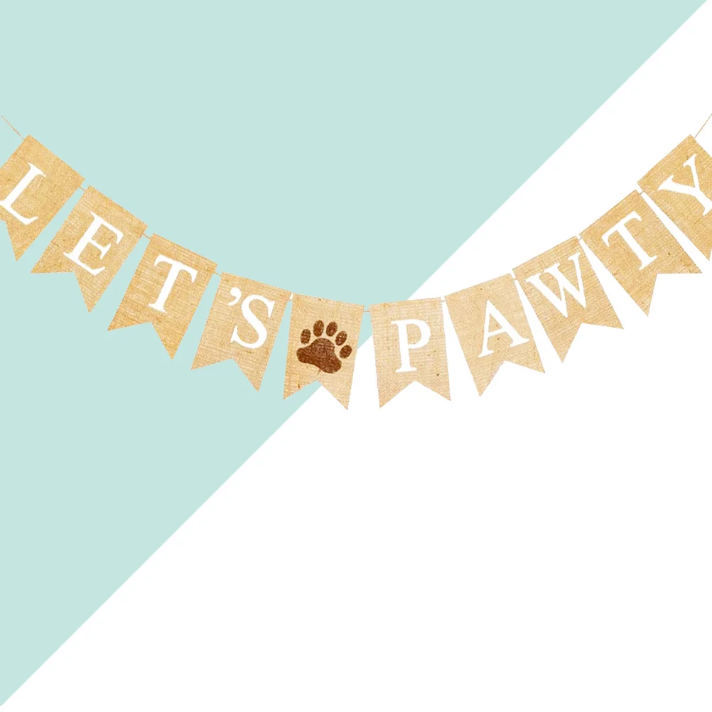 

Garland Letters Pet Dog Party Decoration Linen Dog Footprints Pattern Bunting Banner Burlap Banner Dovetail Shape Party