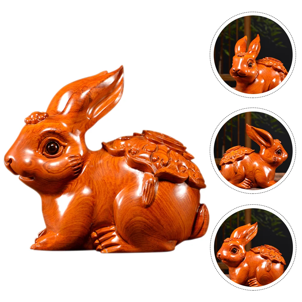 

Rabbit New Statue Wood Figurine Year Decoration Bunny Ornamentsculpture England Department Dashboard Car Animal Mini Desktop